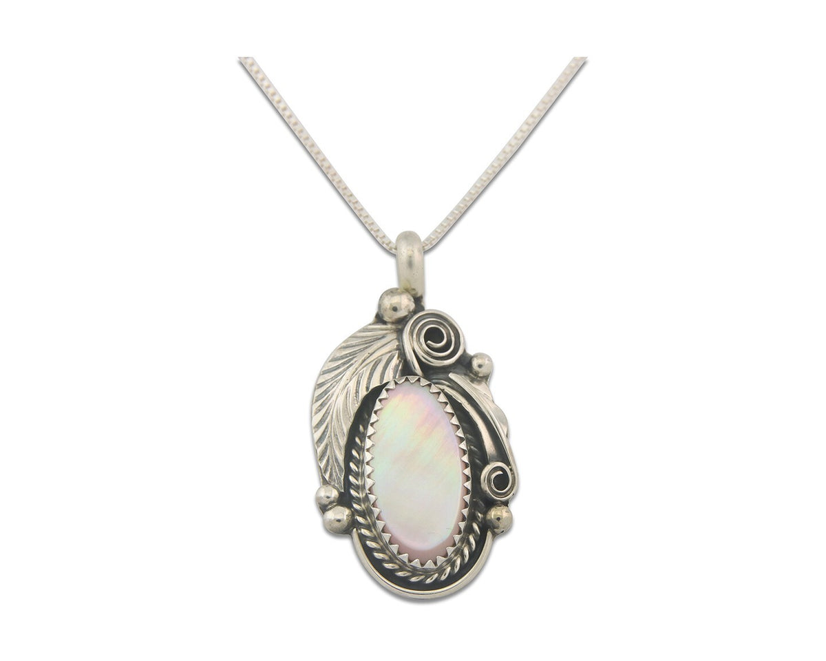 Navajo Sterling Silver Necklace Pink Muscle Authentic Vintage Sign Justin Morris