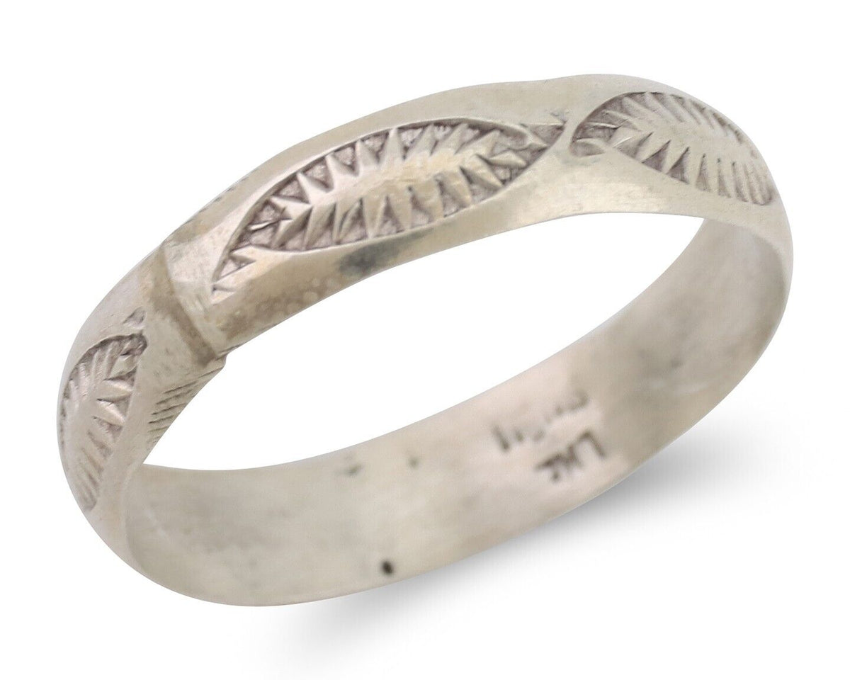 Navajo Hand Stamped Band 925 Silver 5.0 mm Signed Larry Chavez Size 11 C.80's