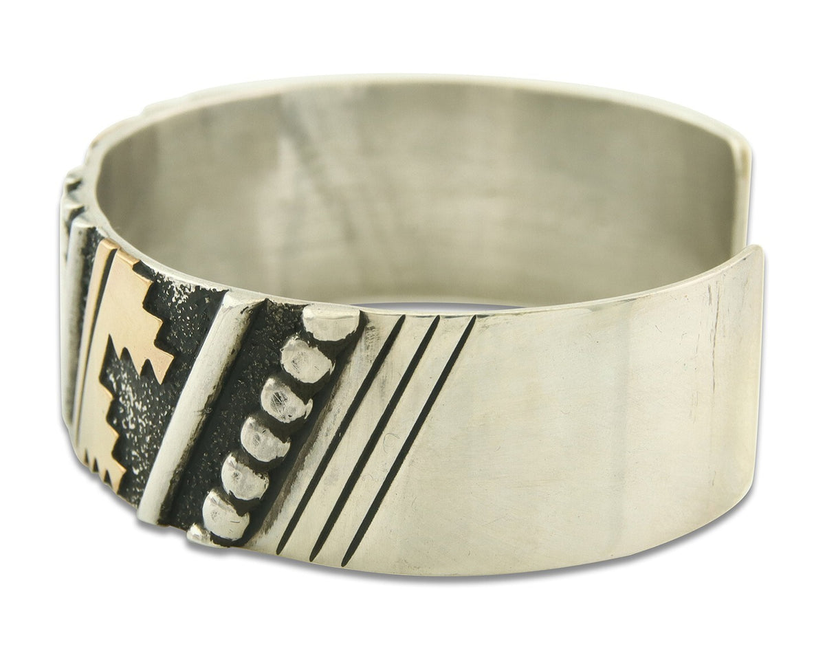Navajo Bracelet Gold & 925 Silver Handmade 16mm Wide Artist Signed Thomas Singer