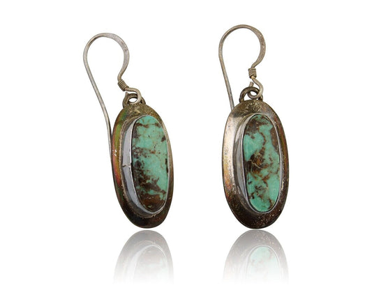 Navajo Shield Earrings 925 Silver Natural Blue Turquoise Signed Windmill C.80s