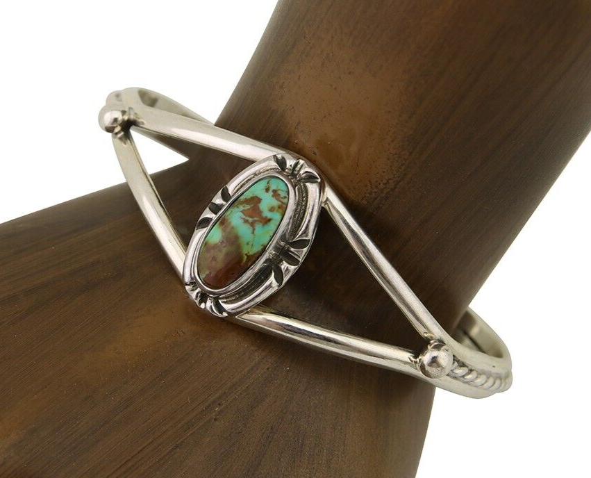 Navajo Bracelet 925 Silver Blue Turquoise Artist Signed Gecko C.80's