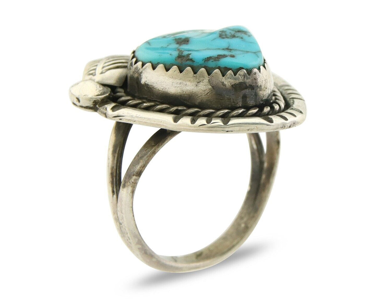 Navajo Ring 925 Sterling Natural Blue Turquoise Native Artist C.80's Size 4.5