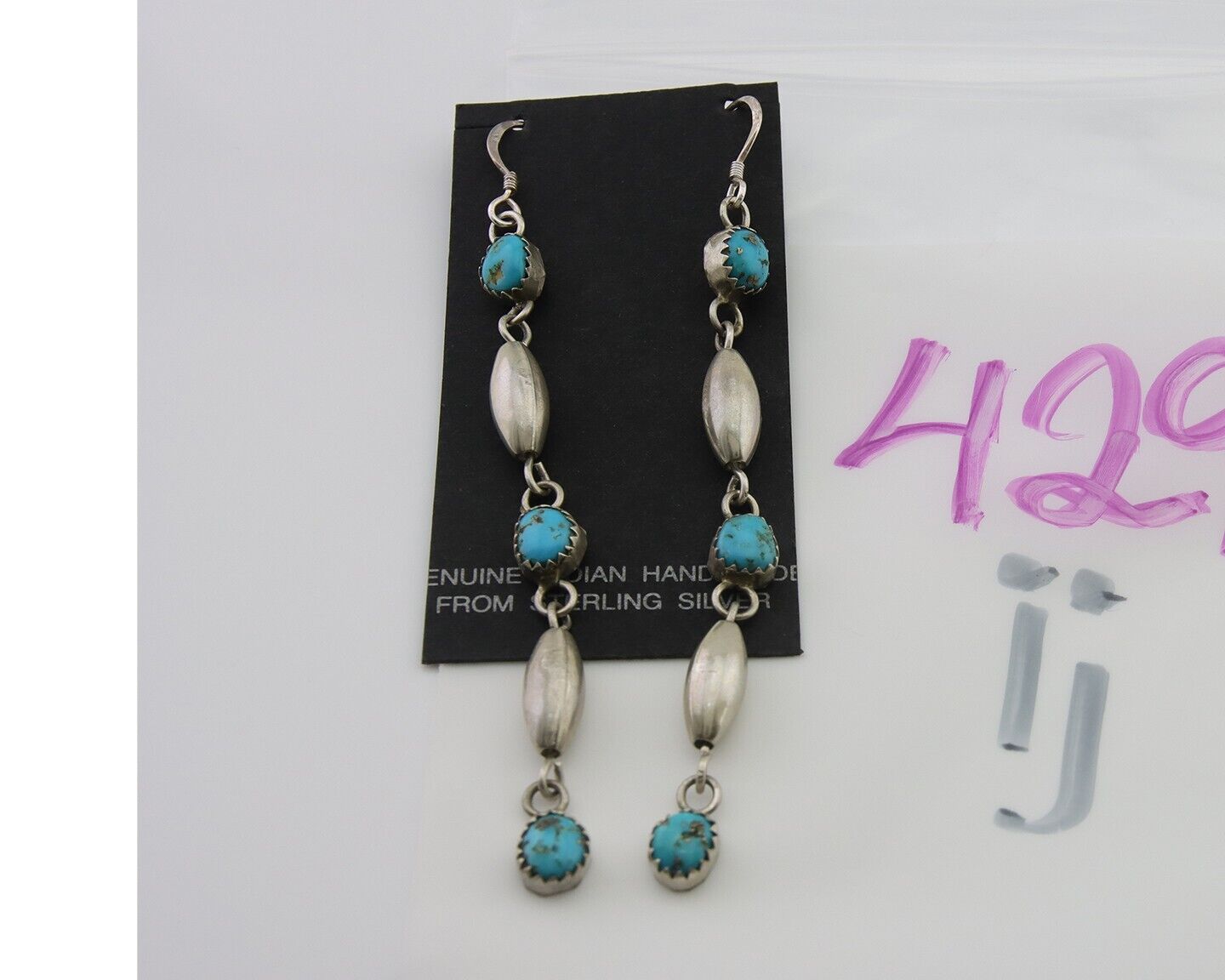 Navajo Earrings 925 Silver Blue Turquoise Native American Artist C.80's