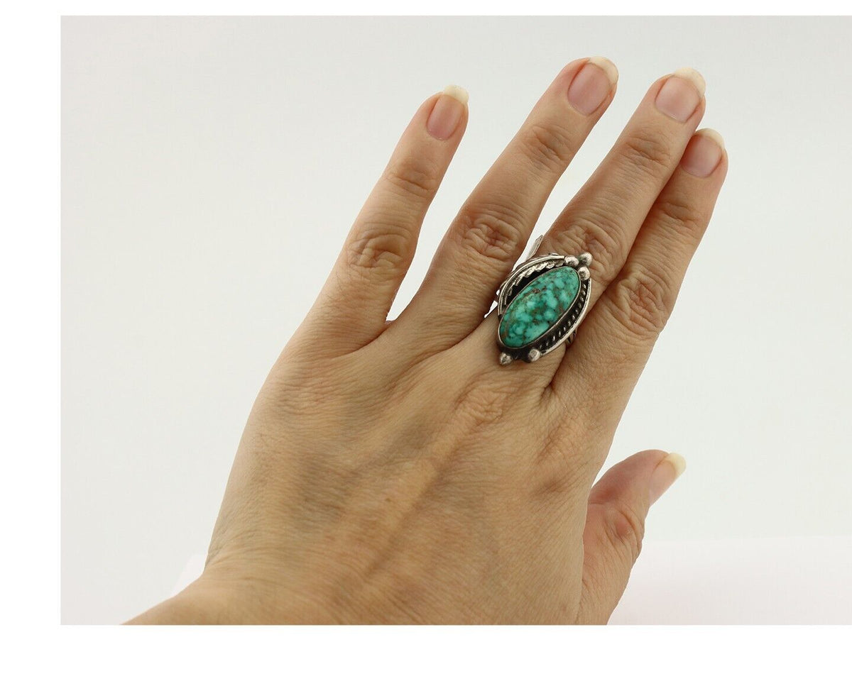 Navajo Ring 925 Silver Spiderweb Turquoise Native Artist Signed C.80's