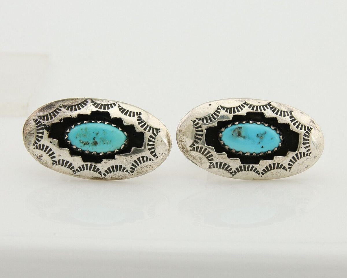 Navajo Dangle Earrings 925 Silver Natural Blue Turquoise Artist Signed P C.80's