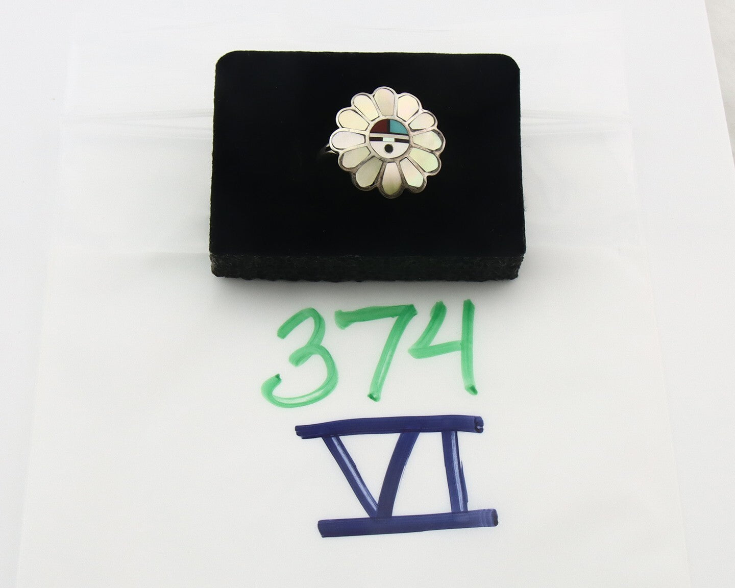 Vintage Zuni Ring 925 Sterling Silver Natural Gemstone Size 7.25