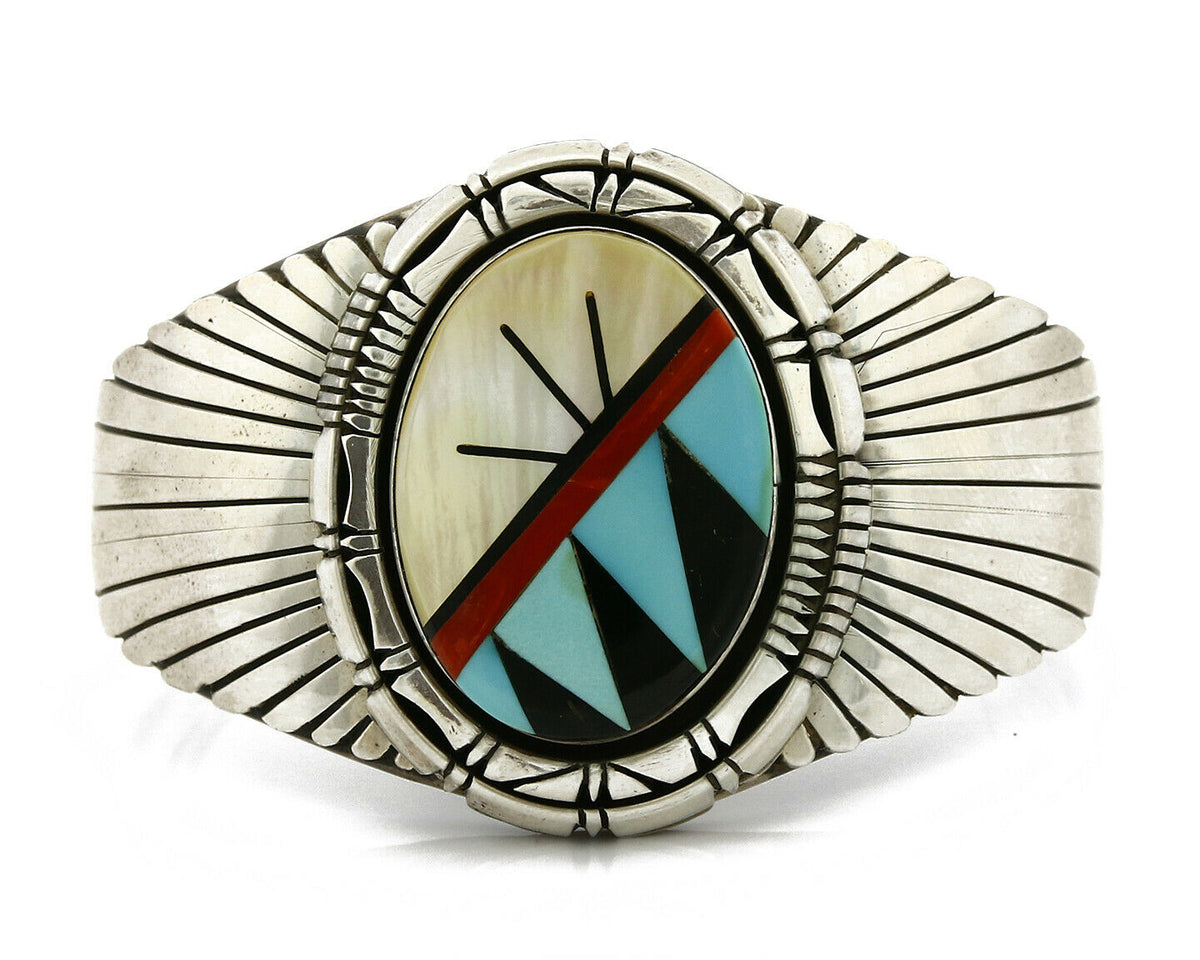 Navajo Inlaid Gemstone Handmade Bracelet .925 Silver Cuff