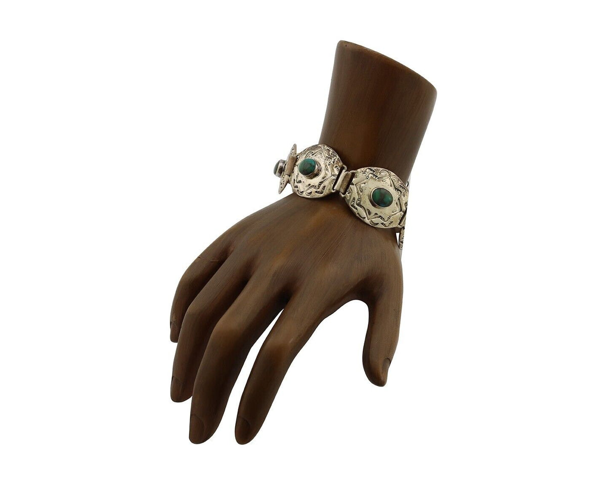 Navajo Concho Bracelet 925 Silver Turquoise Artist Signed Gilbert Tom C.80's