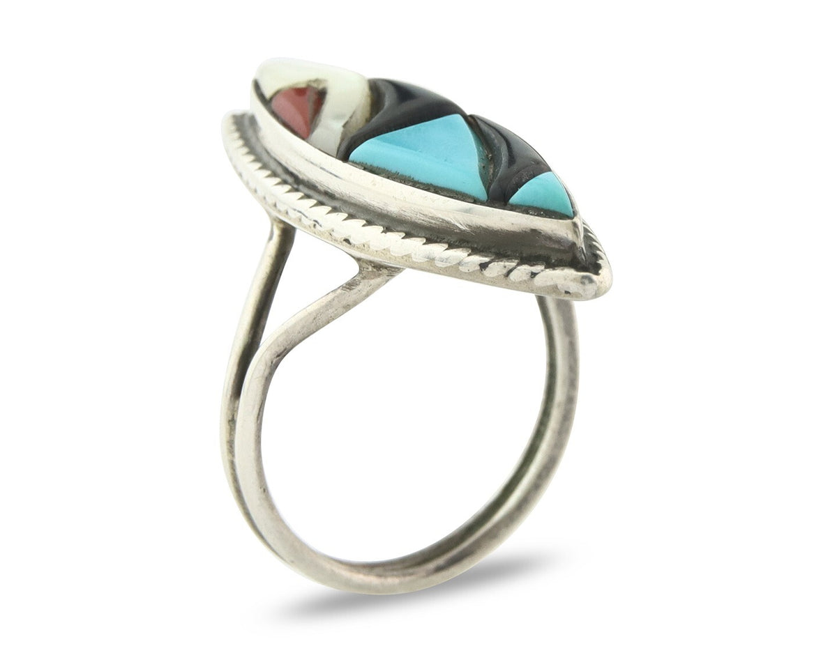 Vintage Zuni Ring 925 Sterling Silver Natural Gemstone Signed R & GT Size 7.0