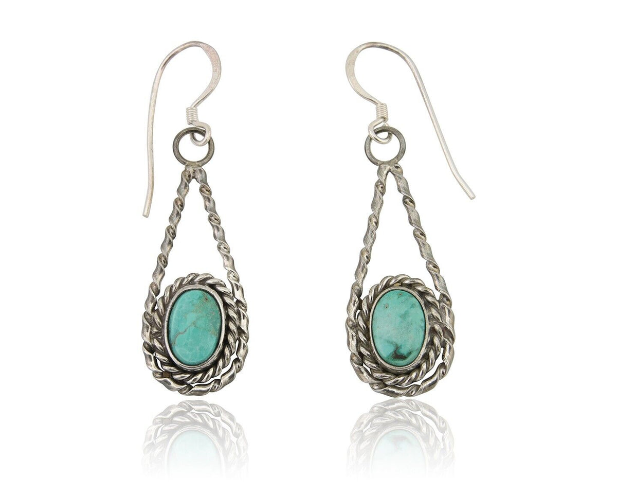 Navajo Dangle Earrings 925 Silver Natural Blue Turquoise Artist Signed M.S. C80s