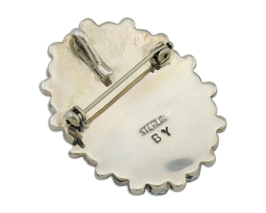 Navajo Pin Pendant 925 Silver Blue Turquoise Signed Benson Yazzie C.80's