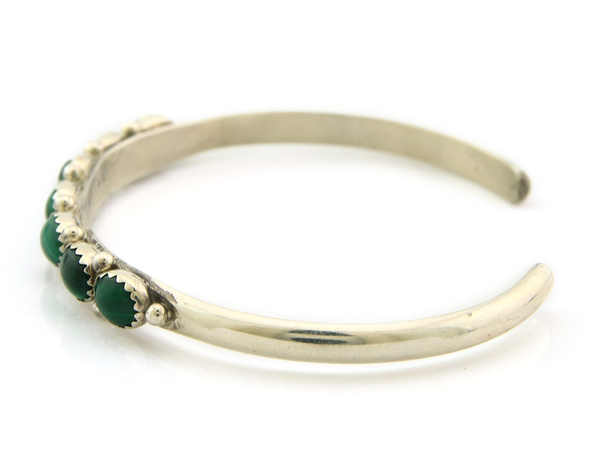 Navajo Cuff Bracelet Sterling Silver Natural Malachite Vintage Signed SS
