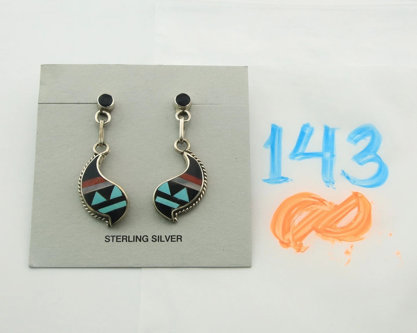 Navajo Dangle Earrings Sterling Silver Gemstone Vintage Signed SB