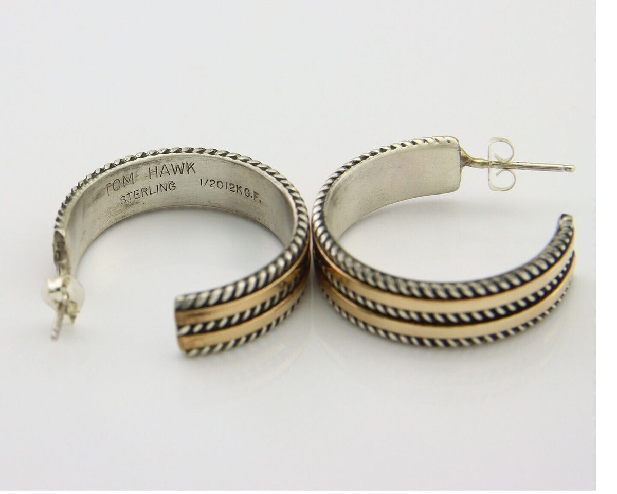 Navajo Earrings 925 Silver & Gold Handmade Artist Signed Tom Hawk C.80's