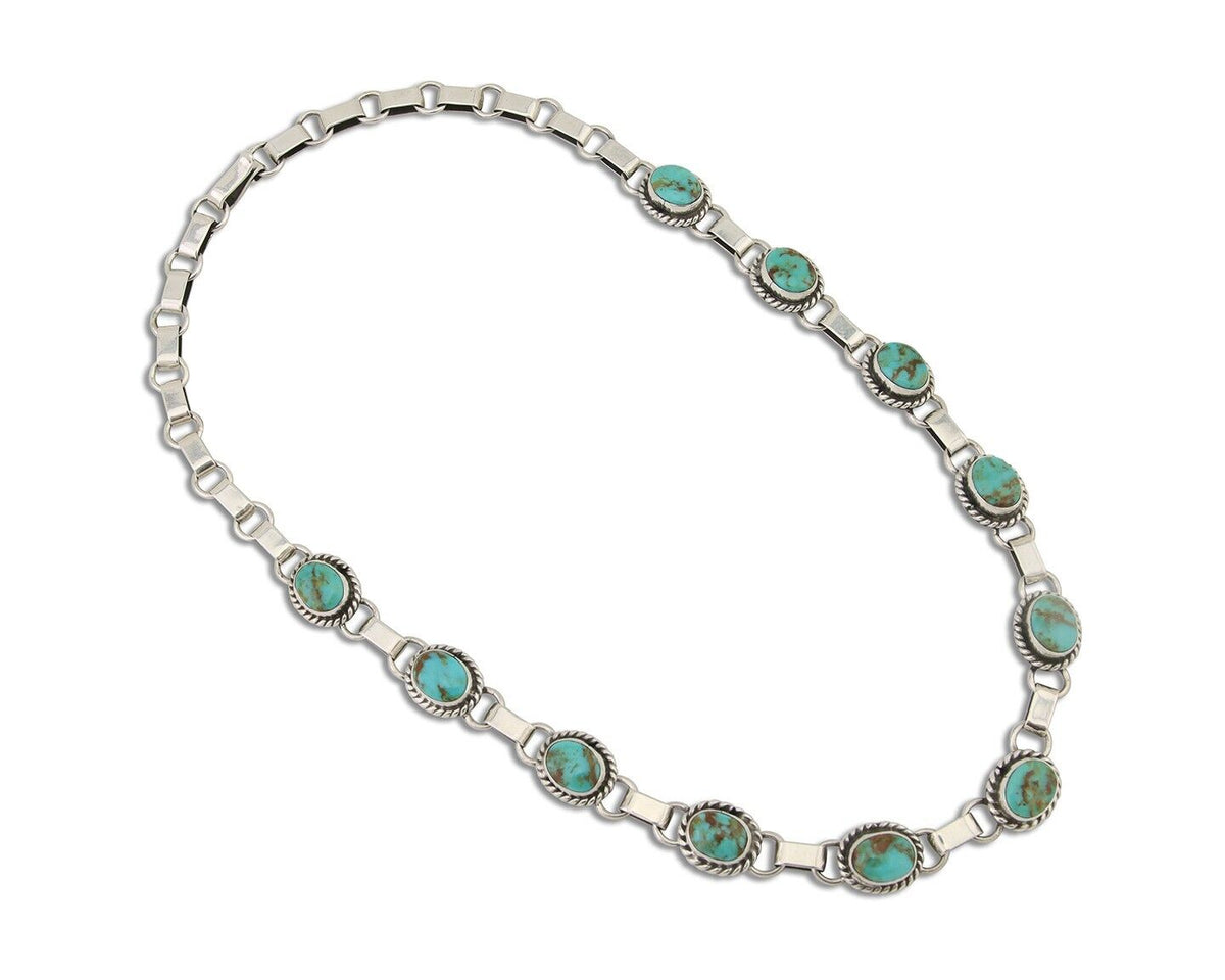 Navajo Turquoise Necklace 925 Silver Natural Blue Native American Artist C.80's
