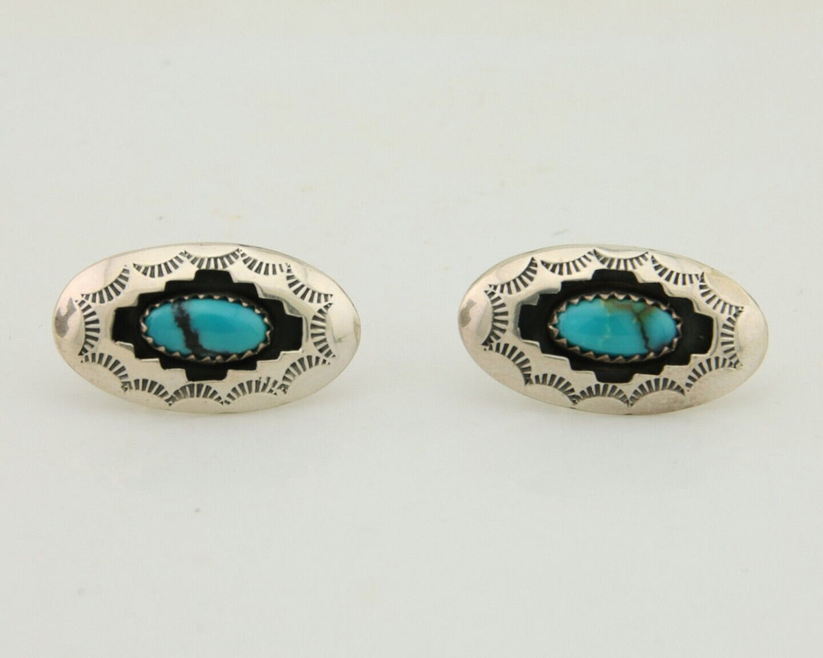Navajo Dangle Earrings 925 Silver Natural Blue Turquoise Artist Signed P C.80's
