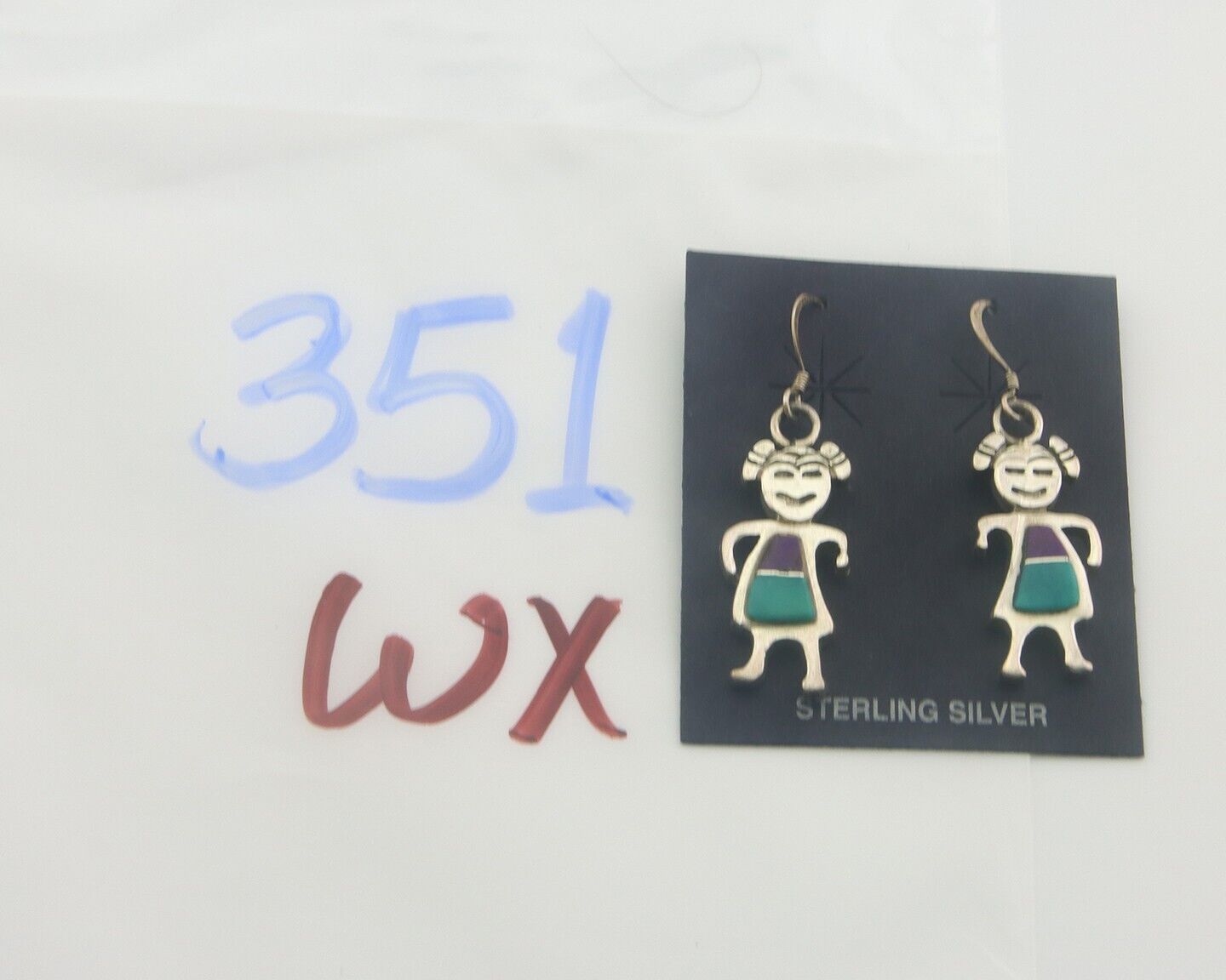 Navajo Earrings 925 Silver Natural Turquoise & Sugilite Native American C.80's