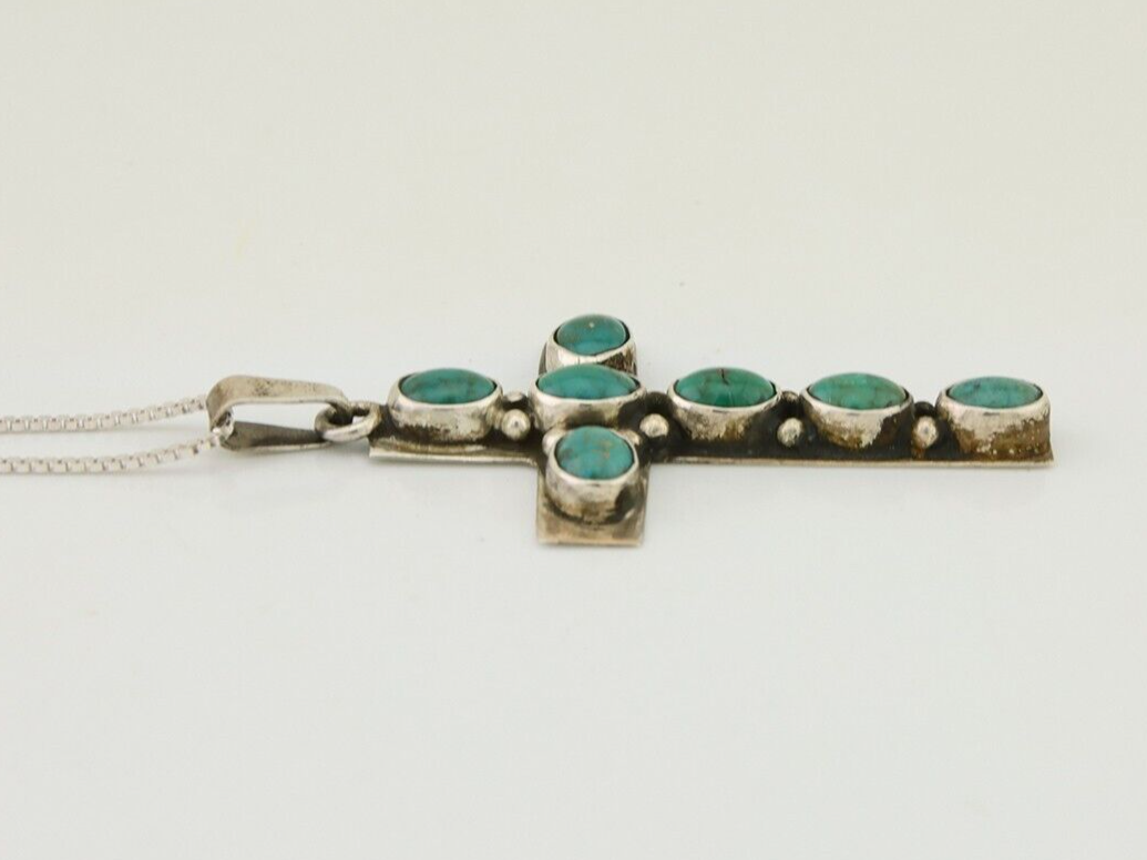 Navajo Cross Pendant 925 Silver Turquoise Artist Signed C Montoya C.80's