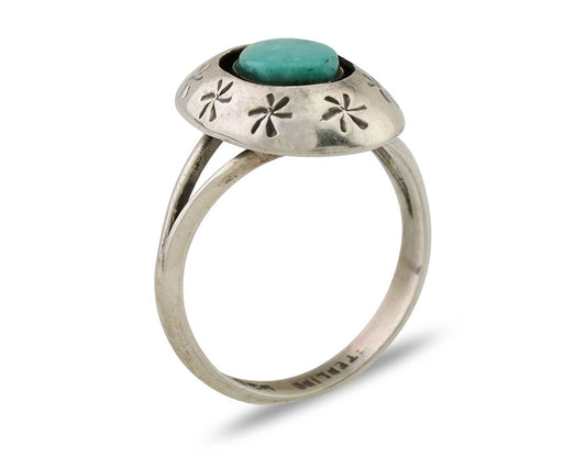Navajo Ring 925 Silver Kingman Turquoise Native American Artist C.80's