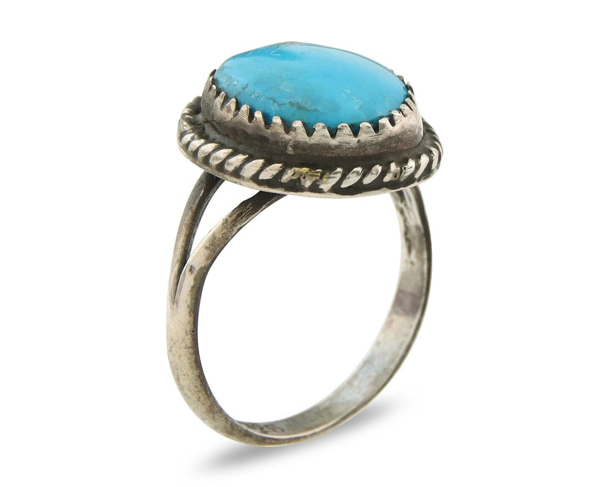 Navajo Ring 925 Sterling Natural Mined Arizona Turquoise C.80's Size 6.0