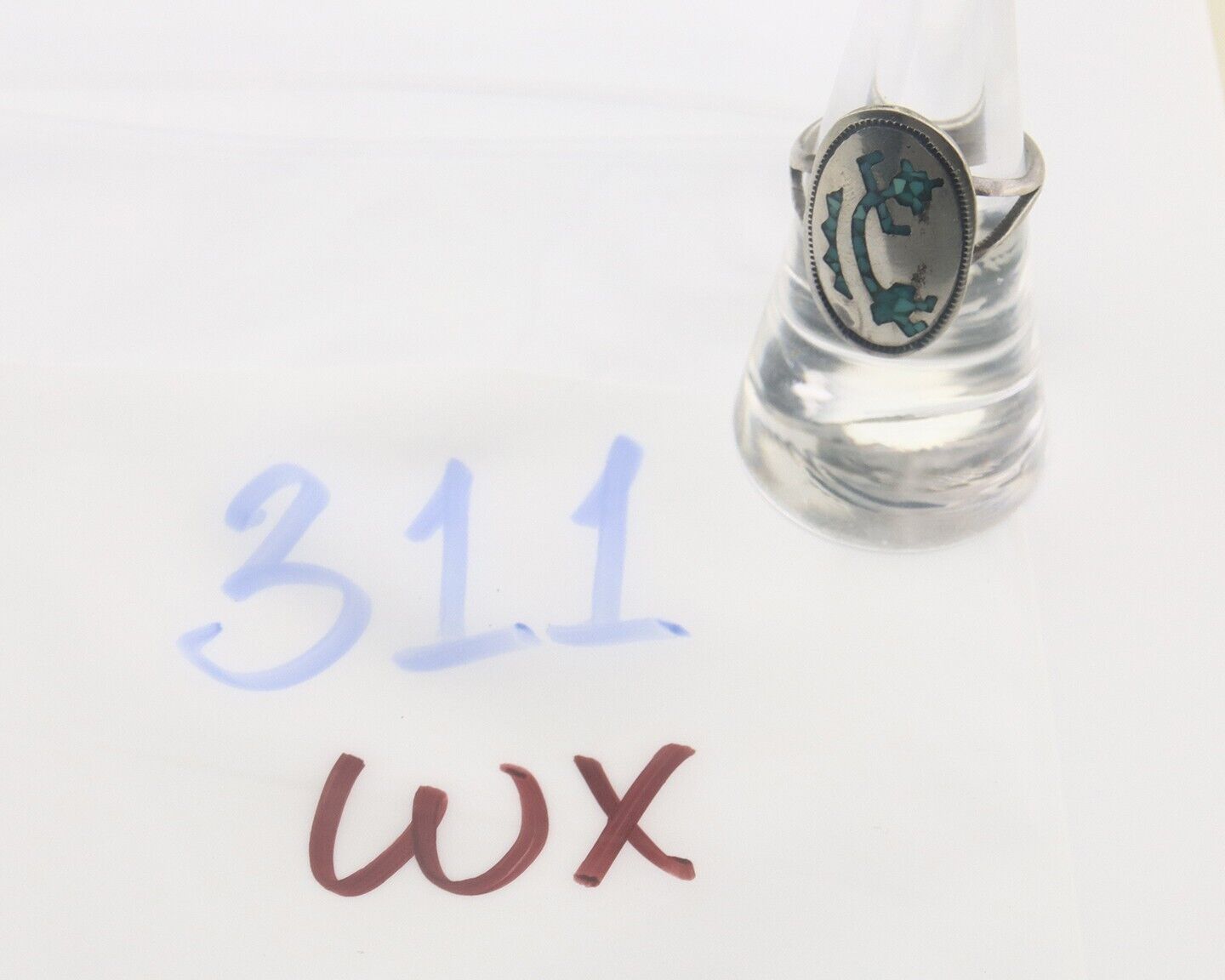 Navajo Ring 925 Sterling Natural Chip Inlay Turquoise C.80's Size 7.0