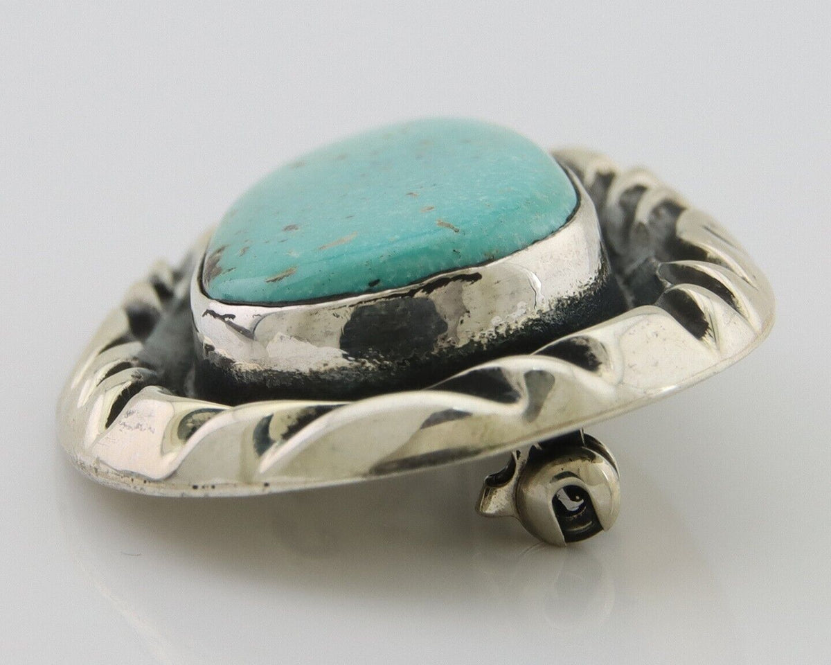 Navajo Pin 925 Silver Natural Mined Turquoise Artist Signed C Montoya C.80's