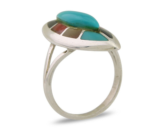 Navajo Ring 925 Silver Turquoise Shell Onyx Spiney Oyster Native Artist C80's