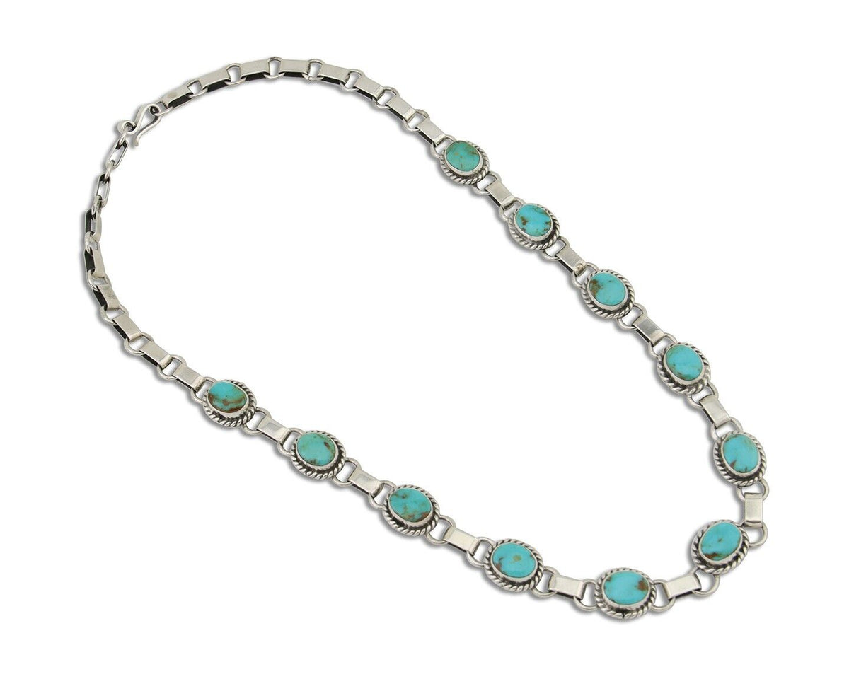 Navajo Turquoise Necklace 925 Silver Natural Blue Native American Artist C.80's