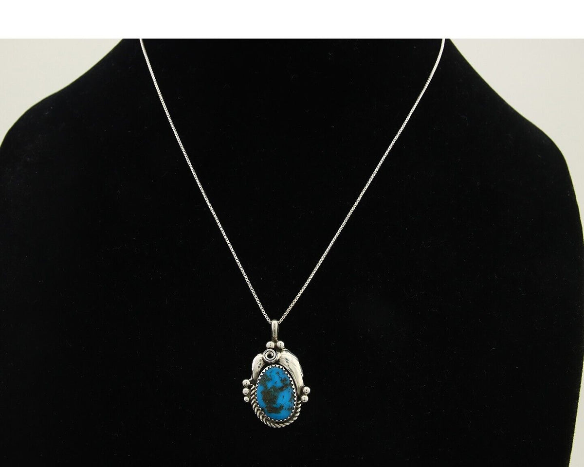 Navajo Necklace 925 Silver Natural Turquoise Artist Signed C.80's