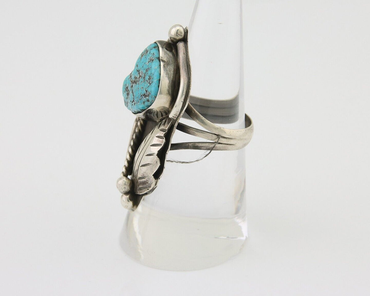 Navajo Ring 925 Silver Natural Blue Turquoise Signed David Garcia C.80's