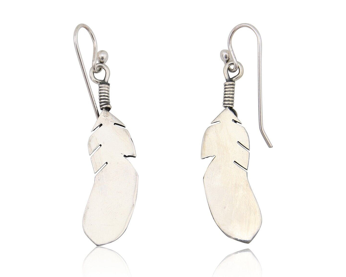 Navajo Eagle Feather Dangle Earrings 925 Silver Native American Artist C.80's