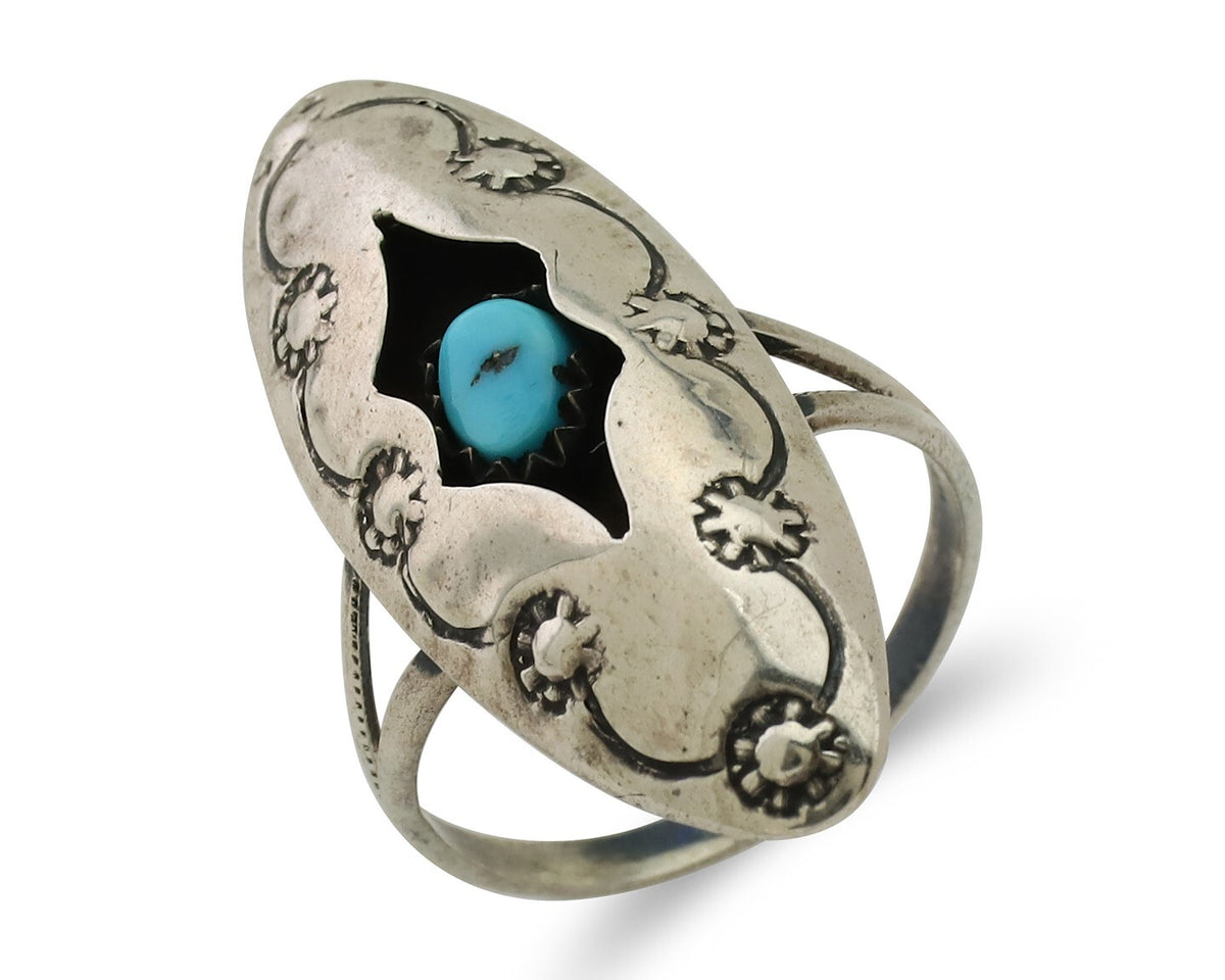 Navajo Ring 925 Silver Natural Blue Turquoise Native American Artist C.80's
