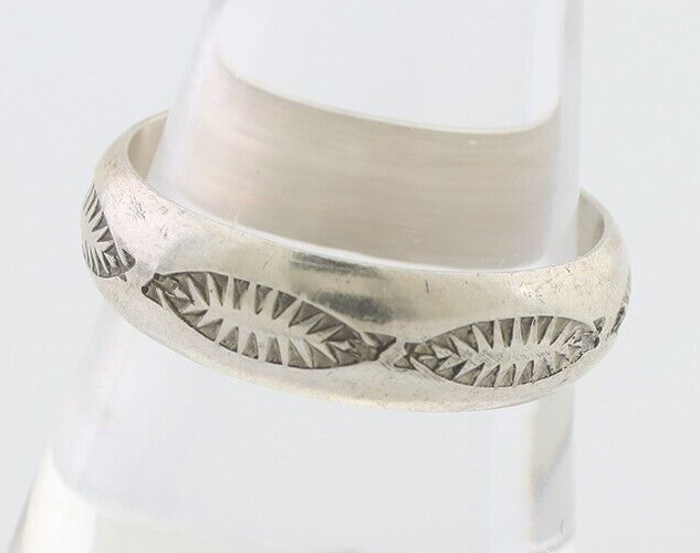 Navajo Hand Stamped Band 925 Silver 6.0 mm Signed Larry Chavez Size 10.25 C.80's