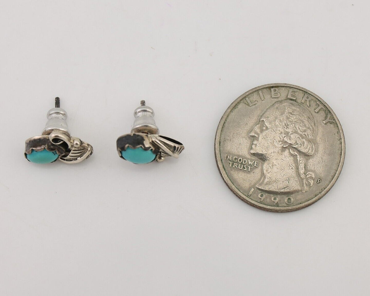 Navajo Handmade Earrings 925 Silver Natural Turquoise Native Artist C.80's