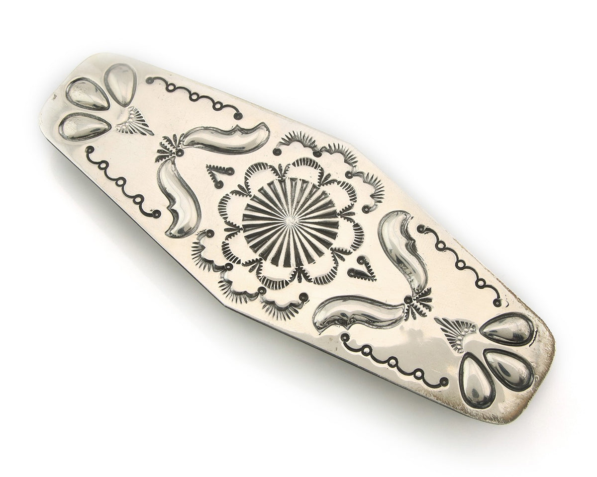 Vintage Navajo Barrette 925 Sterling Silver Hand Stamped Signed Jim Bitsui