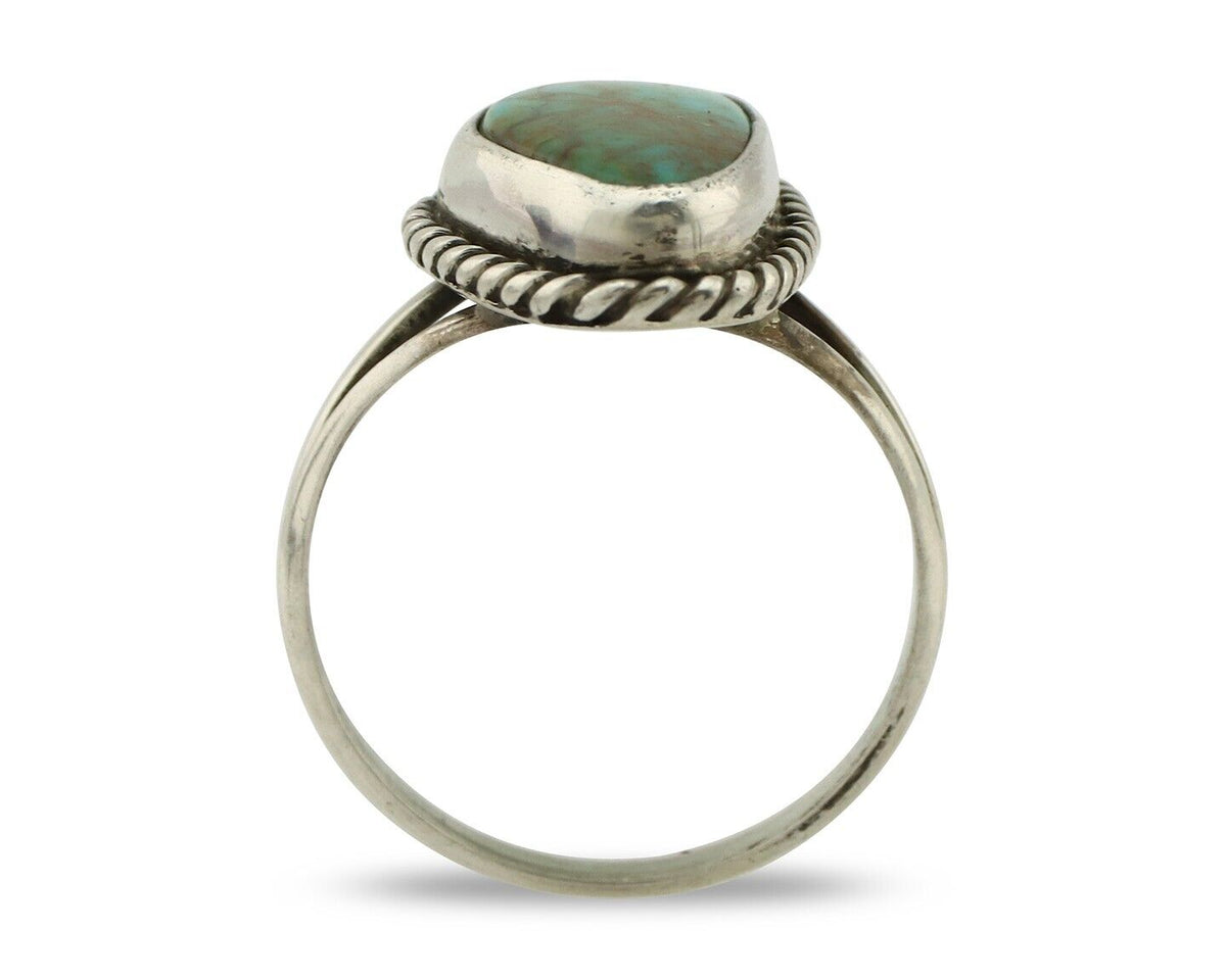 Navajo Ring 925 Silver Natural Turquoise Artist Signed Rabbit Stick C.80's