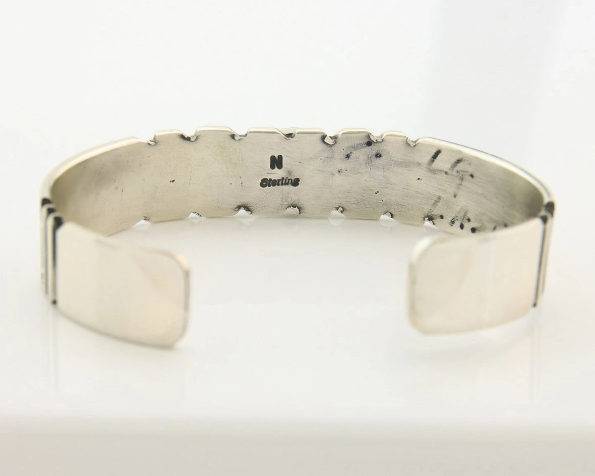 Navajo Cuff Bracelet Sterling Silver Natural Lapis Signed Gene Nataan Vintage
