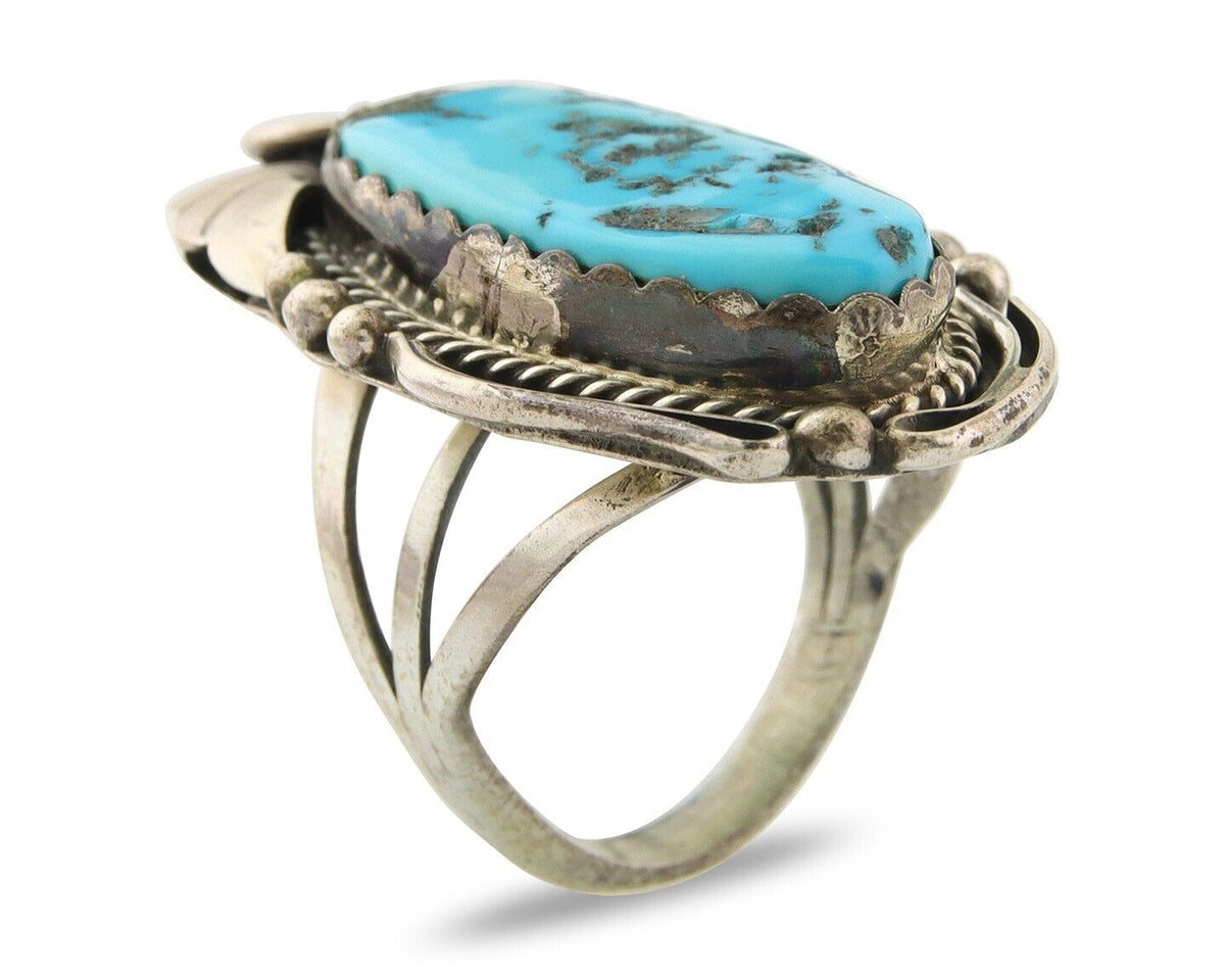 Navajo Ring 925 Sterling Turquoise Artist Justin Morris C.80's Size 7.5