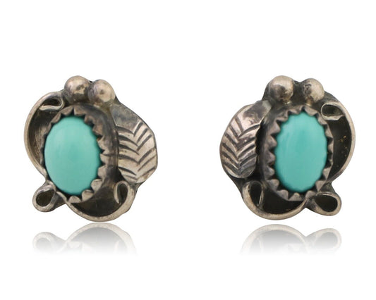 Navajo Handmade Earrings 925 Silver Natural Turquoise Native Artist C.80's