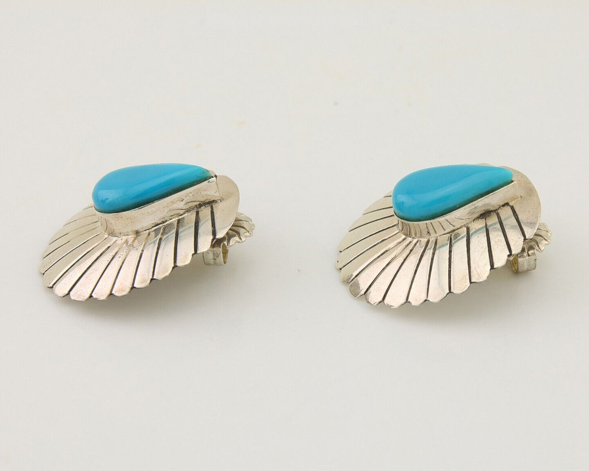 Navajo Earrings 925 Silver Natural Blue Native American Artist C.80's