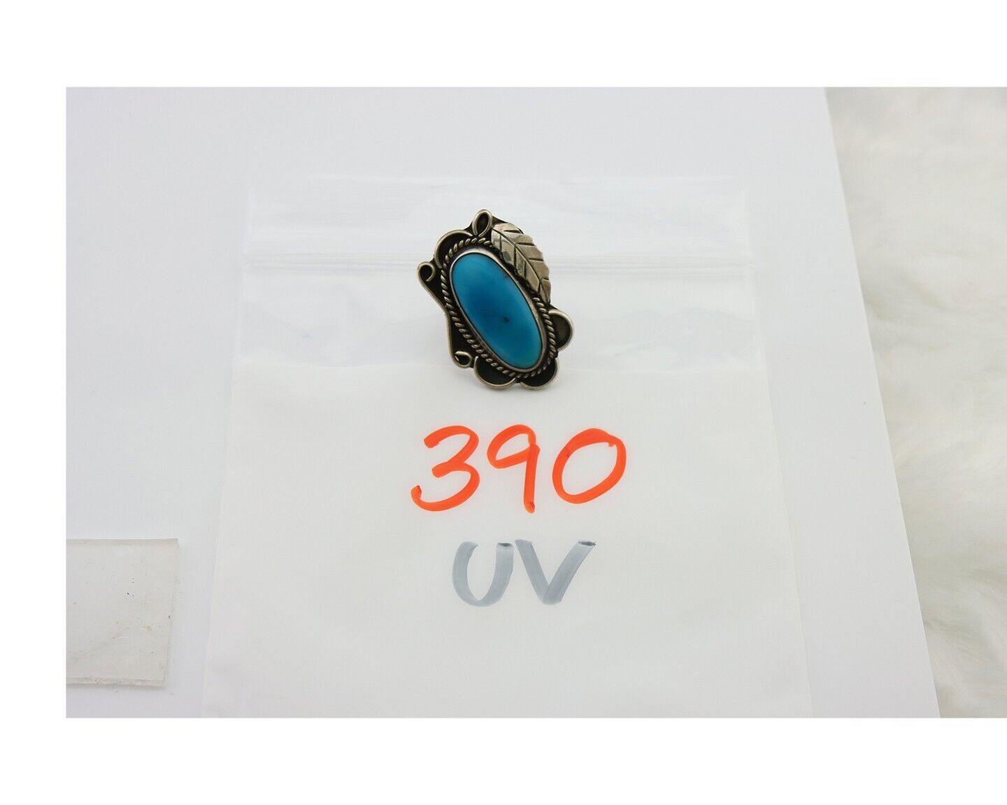 Navajo Ring 925 Sterling Blue Turquoise Native American Artist C.80's