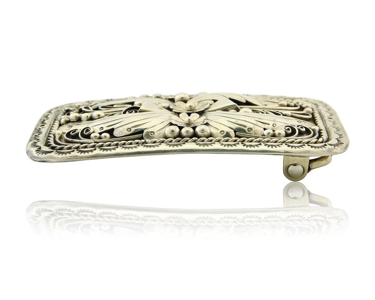Navajo Belt Buckle 925 Sterling Silver Handmade Signed EEJ 2x3.25 in C.80's