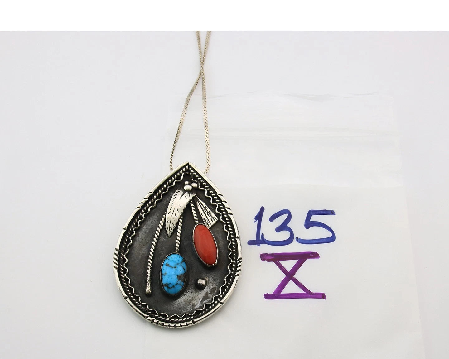 Navajo Necklace Sterling Silver Authentic Turquoise Coral Handmade Native Artist