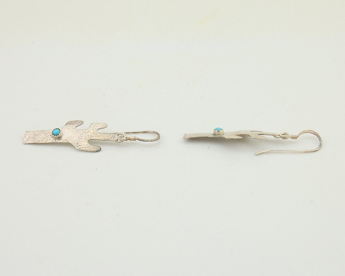 Navajo Cactus Earrings 925 Silver Natural Turquoise Native Artist C.80's