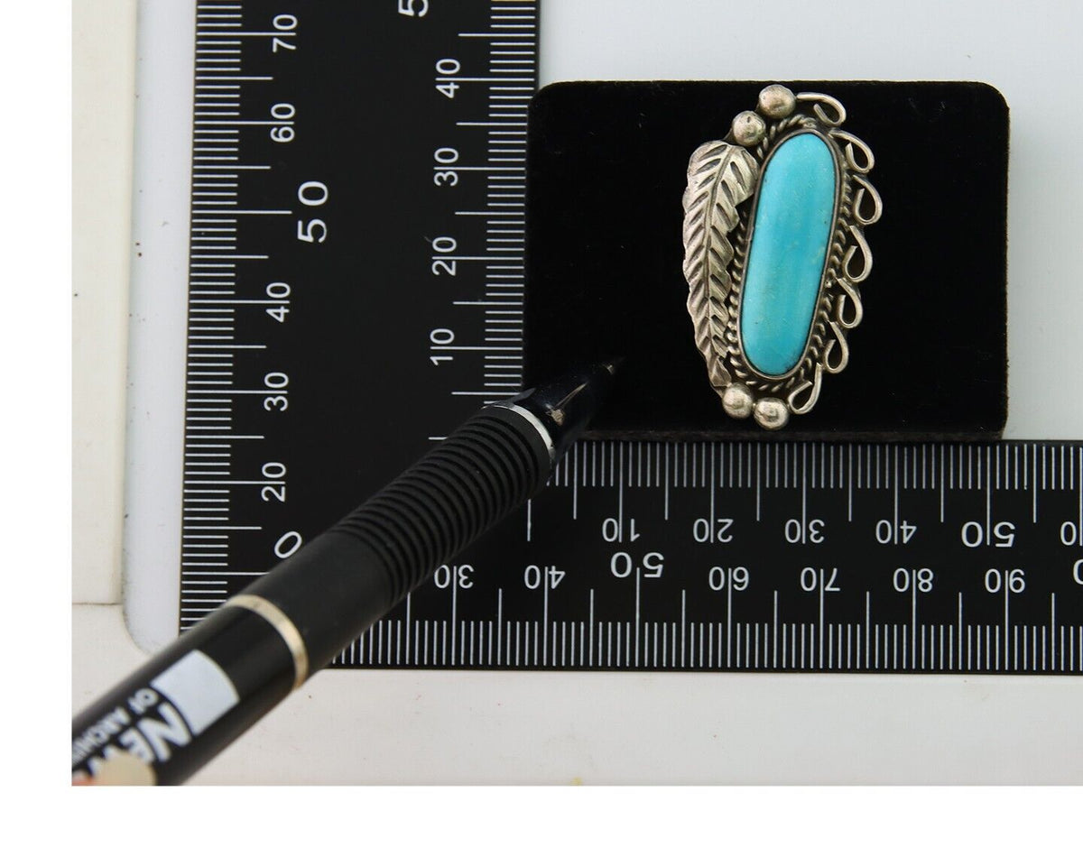 Navajo Ring .925 Sterling Blue Turquoise Artist Signed EK C.80's