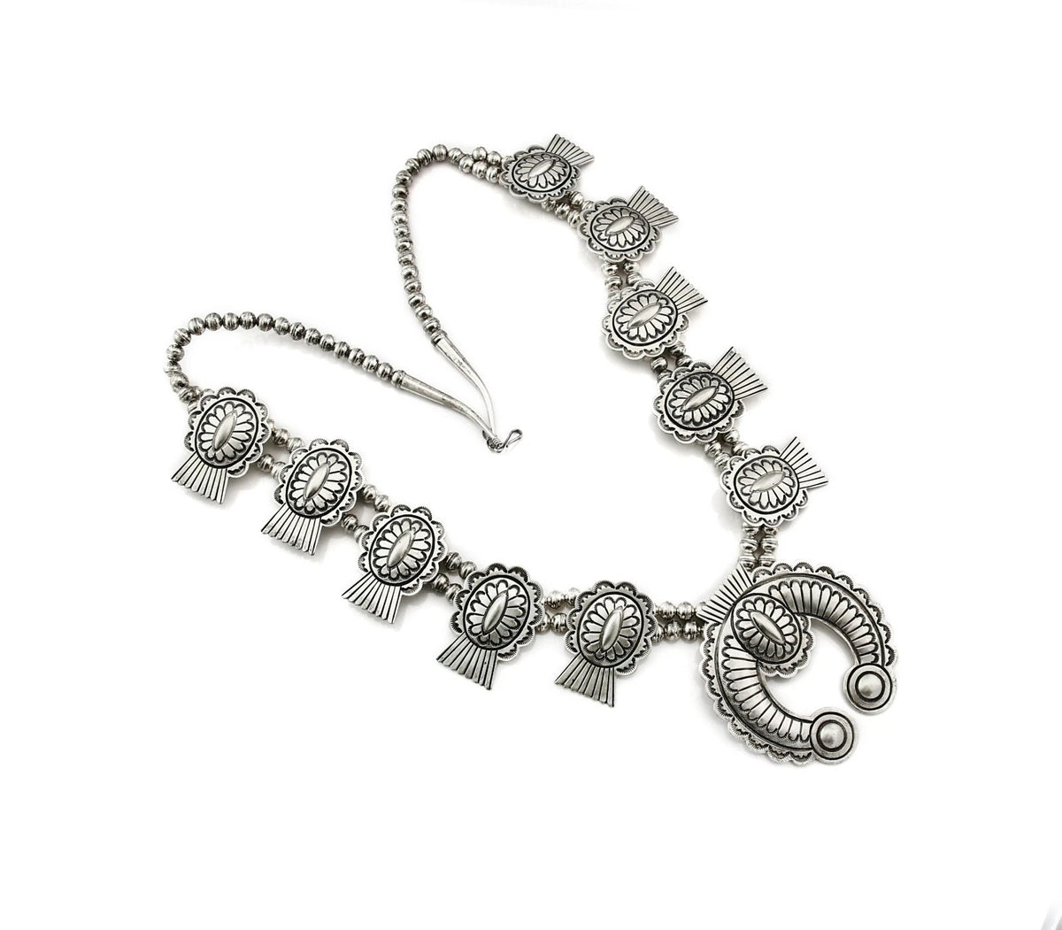 Navajo Squash Necklace Earring Set Sterling Silver Signed Carson Blackgoat