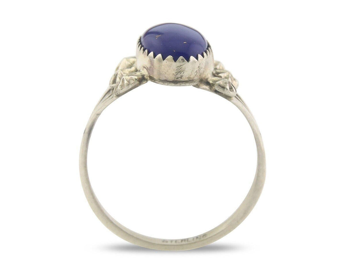 Navajo Ring 925 Sterling Natural Lapis Handmade Native Artist C.80's