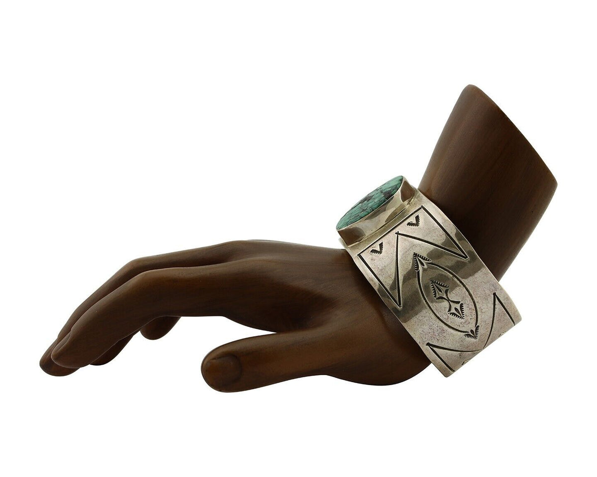Navajo Bracelet 925 Silver Aqua Spiderweb Turquoise Artist Signed MG C.80's