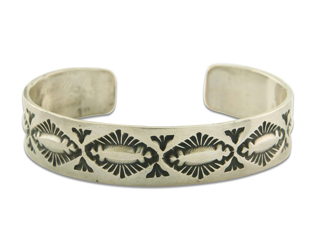 Navajo Bracelet 925 Silver Artist Signed Hand Stamped Handmade Cuff C.80's