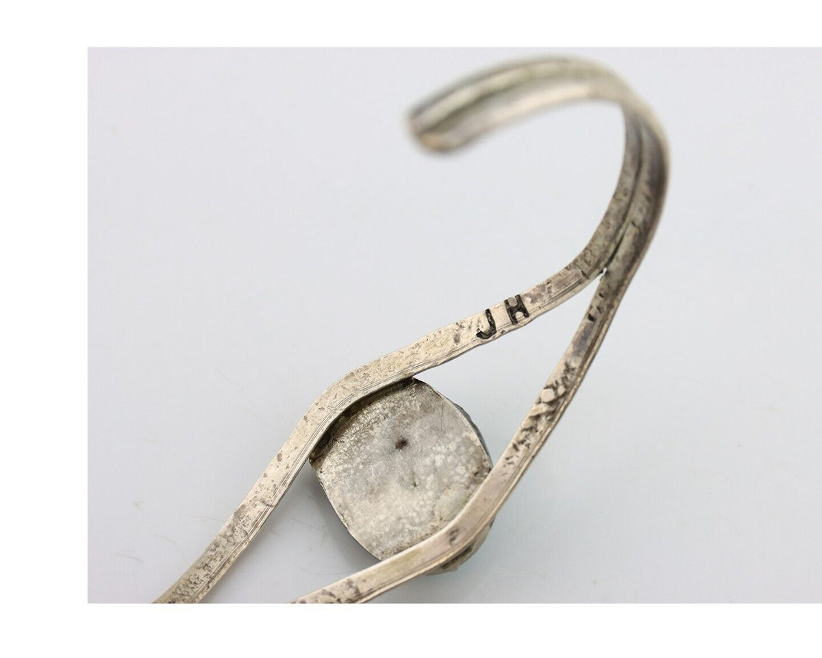 Navajo Bracelet 925 Silver Natural Blue Turquoise Artist Signed JH C.80's
